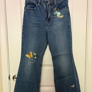 Levi's Blue Denim Bootcut Jeans with Colorful Butterfly Embroidery